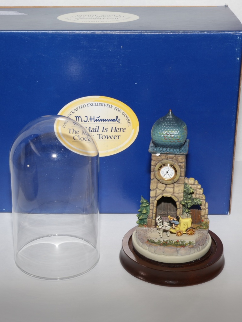 Goebel Mail is Here clock Tower Vignette W/figurine & glass dome ORIGINAL BOX
